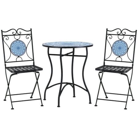 Outsunny 3-Piece Outdoor Bistro Set Garden Coffee Table Set with Mosaic Top for Patio, Balcony ...