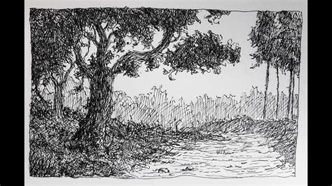 Drawing a simple landscape in Pen and Ink (Timelapse) - YouTube