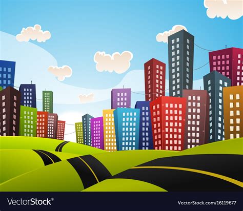 Cartoon downtown road landscape Royalty Free Vector Image