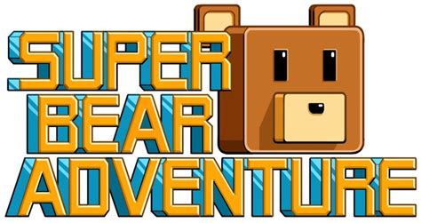 the super bear adventure logo is shown in blue and yellow letters with ...