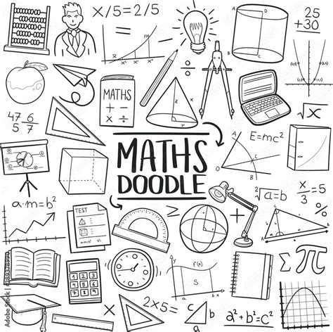 Mathematics School Subject. Traditional Doodle Icons. Sketch Hand Made ...