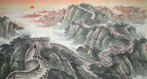 The Great Wall Landscape Freehand brush work Chinese Ink Painting, 97CM*180CM Chinese wall sc ...