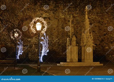 Advent in Zagreb, Croatia, Street Lights with Christmas Decoration in Front of Zagreb Cathedral ...