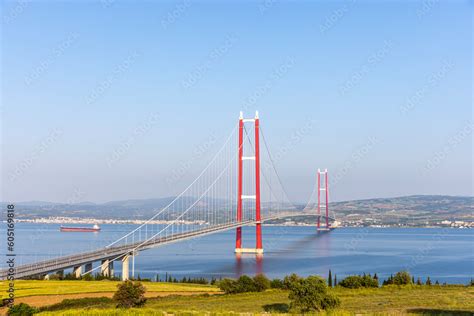 1915 Canakkale Bridge aerial view in Canakkale, Turkey. World's longest ...