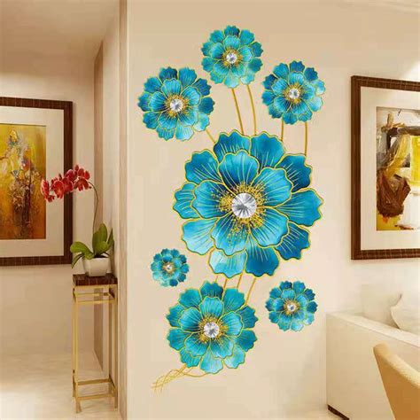 Large 3D Blue Flowers Wall Art Stickers Removable Home Decor Bedroom ...