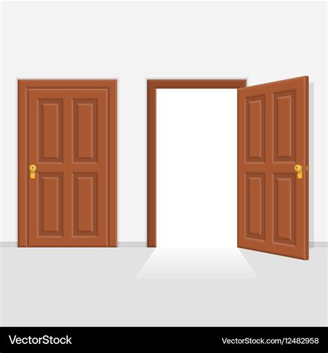 Open and closed door house front Royalty Free Vector Image