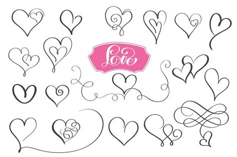 Set of hand drawn sketchy calligraphy hearts 370639 Vector Art at Vecteezy