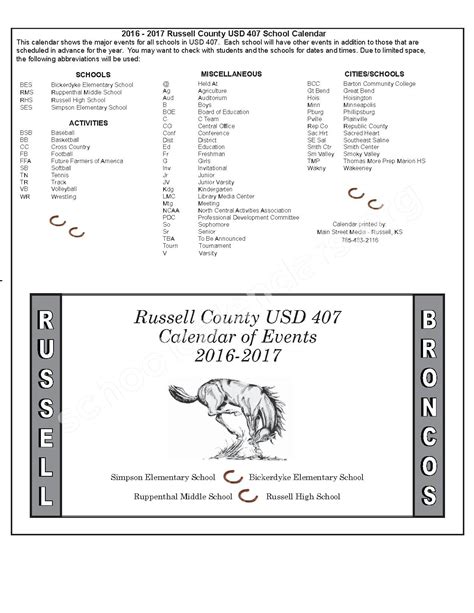 Russell County Schools USD 407 Calendars – Russell, KS