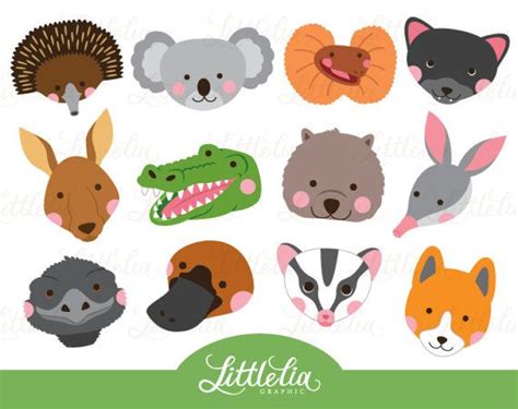 Australian animals head clipart - Aussie animal face clipart - 17013 ...