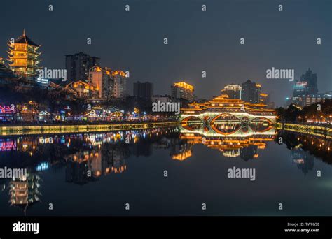 Chengdu Nine Eye Bridge Anshun covered bridge night view Stock Photo - Alamy