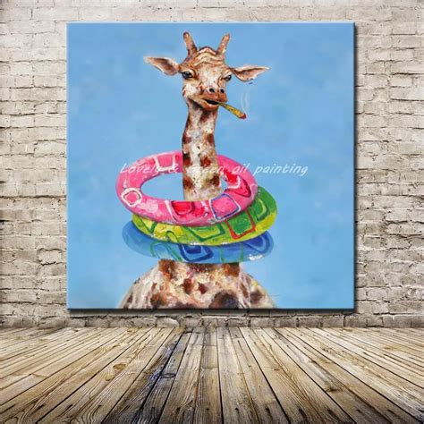 Hand painted Modern Living Room Wall Art Pictures Home Decoration Abstract Giraffe Lifeguard ...