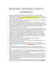 INFERNO SUMMARY.docx - INFERNO INFERNO CANTO I SUMMARY The story opens ...