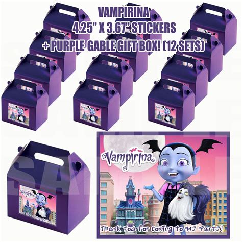 Buy Vampirina Group Party Favor Boxes with Thank You Decals Stickers Loots Purple Birthday 12 ...