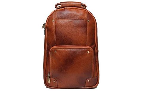 18 inch Leather Laptop Backpack -Tan - MZRLC093T