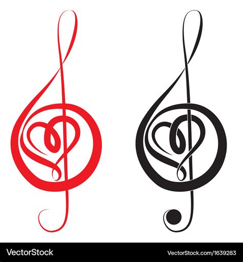 Heart of treble clef and bass clef Royalty Free Vector Image