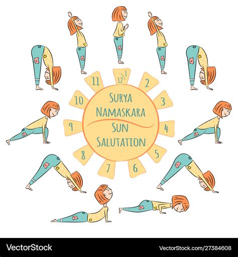 Cute yoga kid surya namaskar Royalty Free Vector Image