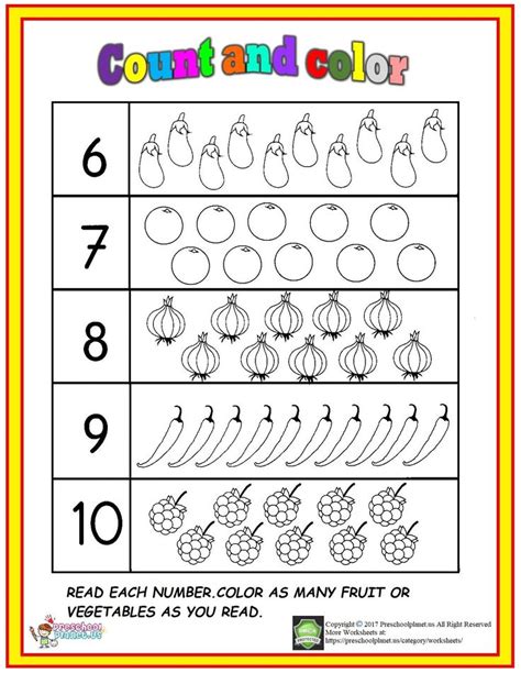 number count and color 6-10 worksheet | Kindergarten worksheets, Preschool worksheets ...