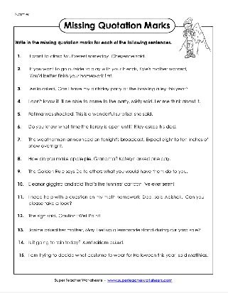 Quotation Marks Fill-in-the-Blanks Beginner Lesson Worksheet - ESL ...