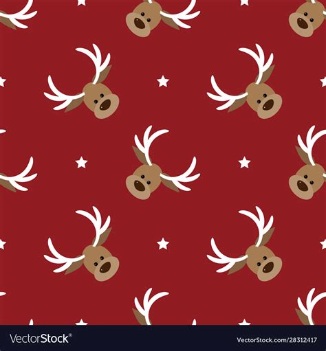 Cute reindeer head with star on red background Vector Image