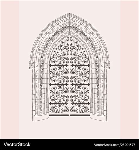 Gothic gate hand drawn sketch vintage doors Vector Image