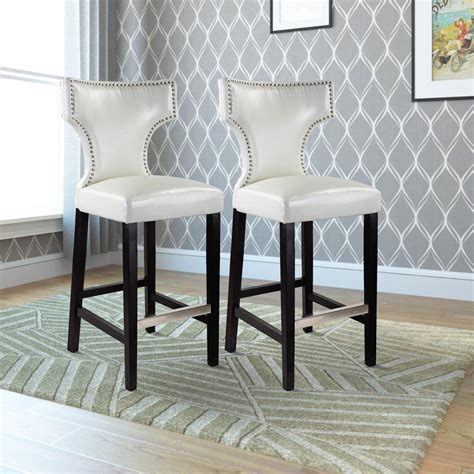 CorLiving Kings 29 in. White Bonded Leather Bar Stool (Set of 2)-DAD-819-B - The Home Depot