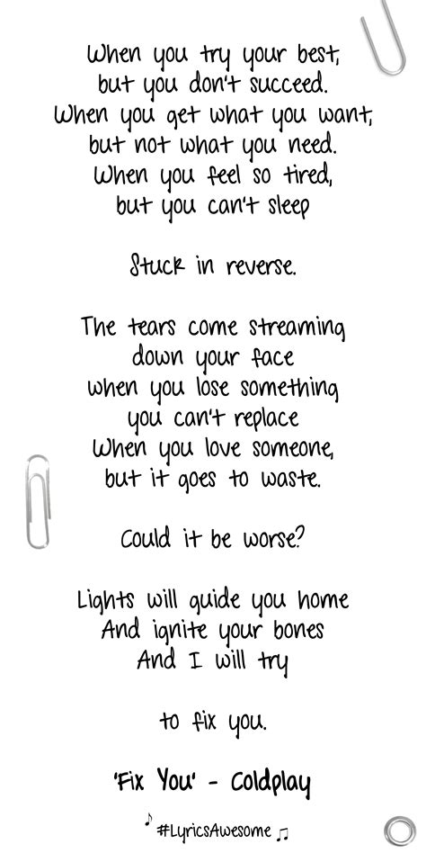 Fix You' - Coldplay | #LyricsAwesome | Music quotes lyrics, Music ...