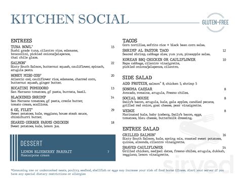 Kitchen Social menu in Columbus, Ohio, USA