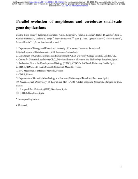 (PDF) Parallel evolution of amphioxus and vertebrate small-scale gene duplications