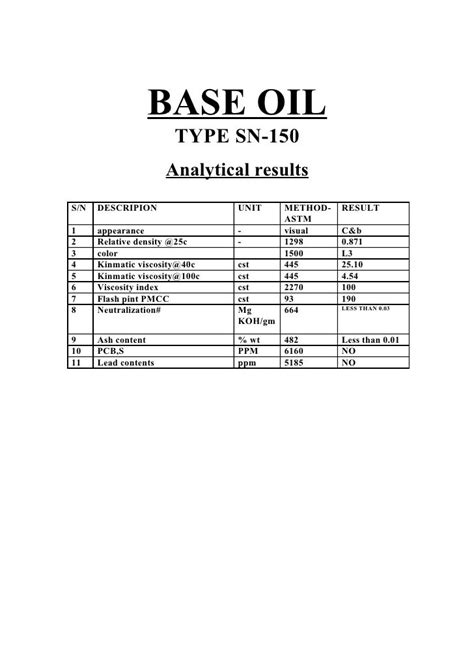 Base Oil Sn 150 Specx