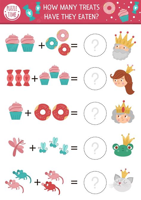 Premium Vector | How many treats game with cute fairytale characters ...