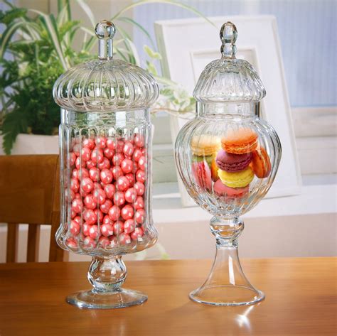 Set of 2 Clear Glass Ribbed Apothecary Jars / Kitchen Food Storage Jars ...