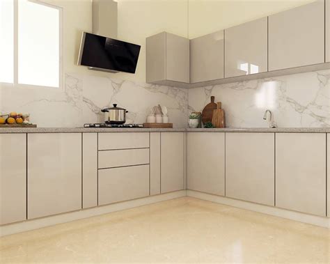 Spacious Modular Kitchen Design With White Marble Dado | Livspace