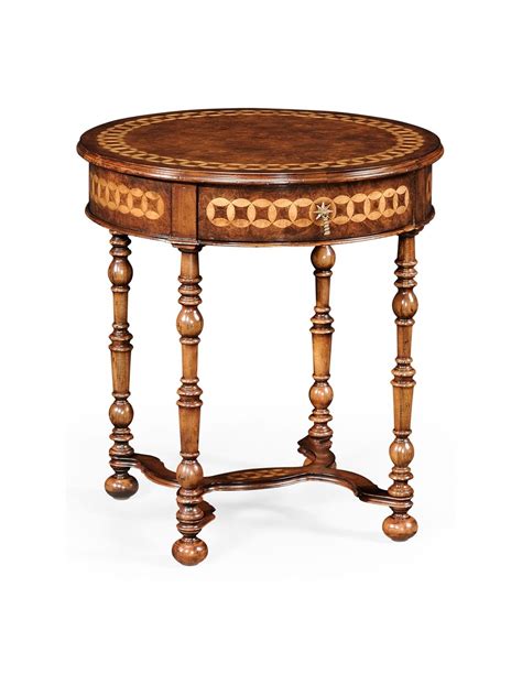 Walnut Round Side Table with Drawer-05