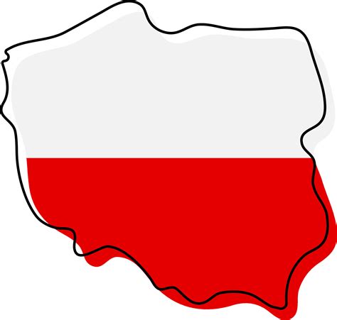 Stylized outline map of Poland with national flag icon. Flag color map of Poland vector ...