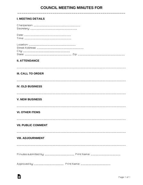 Free Council Meeting Minutes Template - PDF | Word – eForms