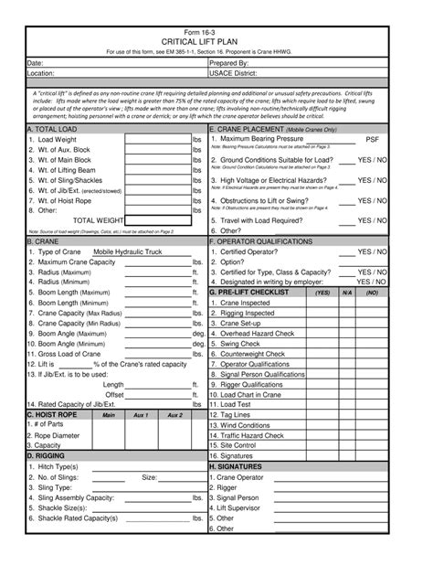 Crane Lifting Plan Template