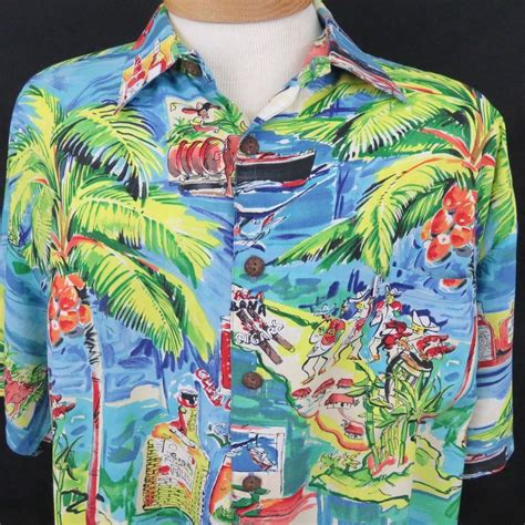 Kahala XL Cocktail Cuba Libre Palms Zombie Rum Blue Yellow Hawaiian Aloha Shirt #Kahala # ...