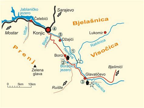 Map of Neretva River - Upper Course | Mostar, River, Rijeka