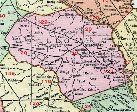 Bulloch County, Georgia, 1911, Map, Rand McNally, Statesboro, Brooklet, Portal