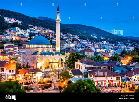 Europe, Kosovo, Prizren, Historic city on banks of Prizren Bistrica river, Old town panorama ...