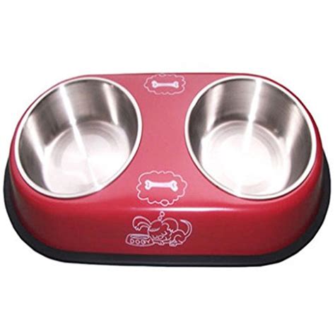 Pet Bowls Stainless Steel Double Dog Bowl Pet Food and Water Bowl Non ...