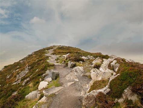 Diamond Hill, Connemara National Park, County Galway, Path To The Top, Silhouette Of A Hiker On ...