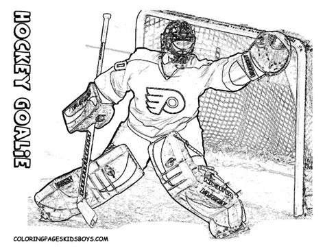 hockey goalie coloring page with the goalie holding his hands up in ...