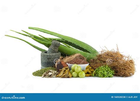 Indian Ayurveda Hair Oil Ingredients Stock Photo - Image of rice ...