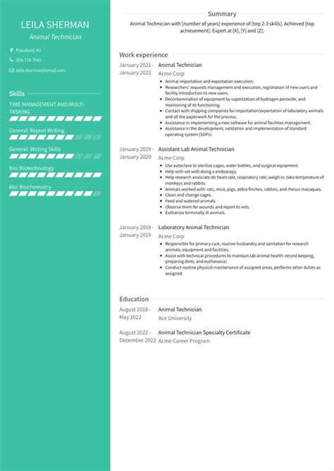 Animal Technician Resume Examples and Templates