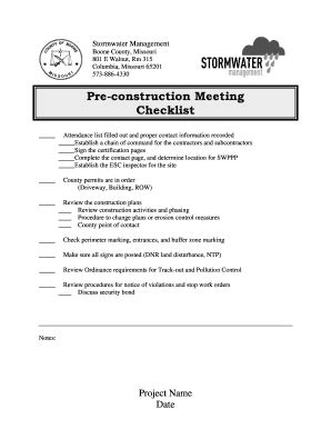 Fillable Online boonecountymo Pre-construction Meeting Checklist Pre ...