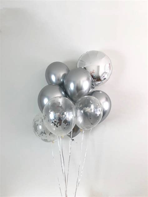 NEW Chrome Silver Balloons Silver Confetti Balloons Chrome