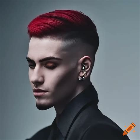 Portrait of a confident man with slicked back dark red undercut haircut on Craiyon