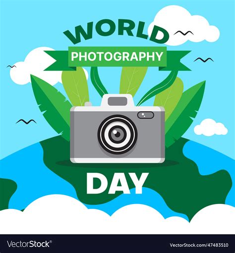 World photography day background with camera Vector Image