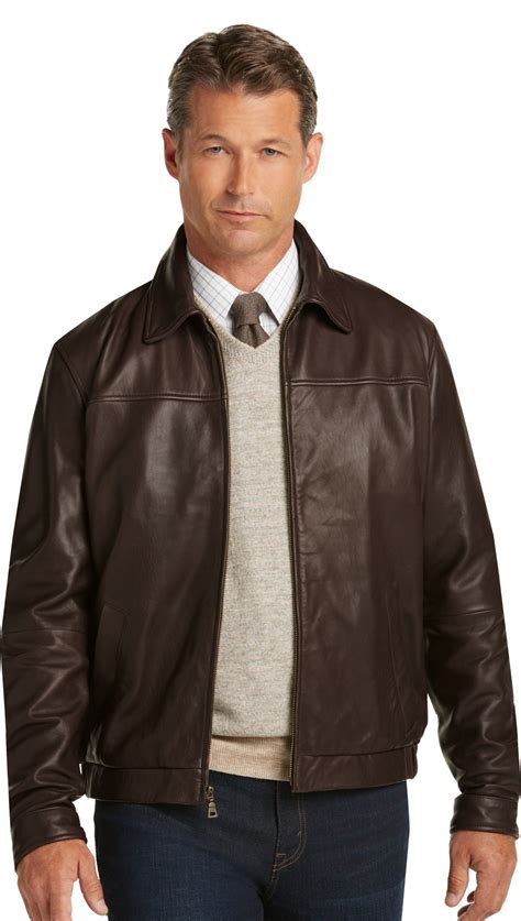 Signature Collection Traditional Fit Leather Bomber Jacket - Big & Tall CLEARANCE - All ...